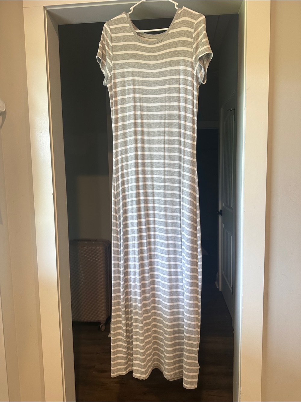 Amazon Essentials Gray and White Striped Maxi Dress